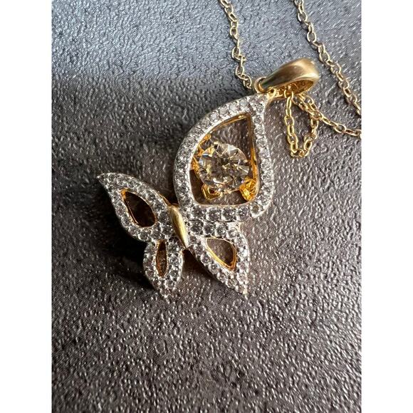 Butterfly CZ pendant in YG over sterling silver with 18 inch chain - Picture 11 of 13